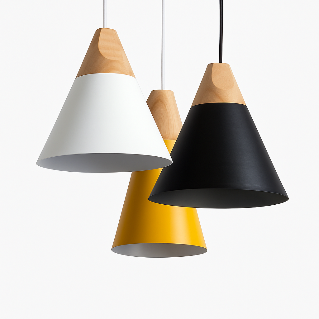 Conische Hanglamp Hout & Aluminium Modern Design E27 Fitting Sfeervolle Verlichting Keuken Eetkamer Woonkamer | Sulvida