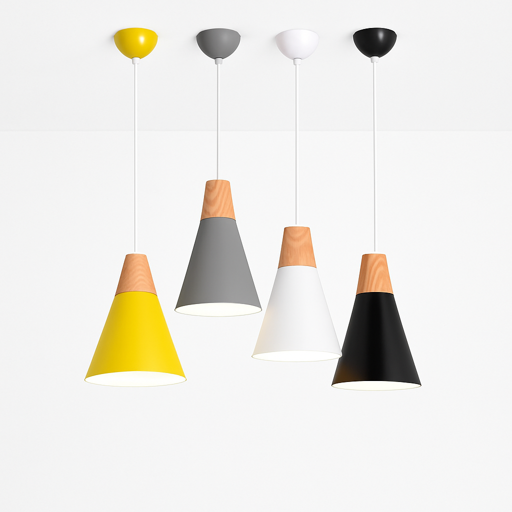 Conische Hanglamp Hout & Aluminium Modern Design E27 Fitting Sfeervolle Verlichting Keuken Eetkamer Woonkamer | Sulvida