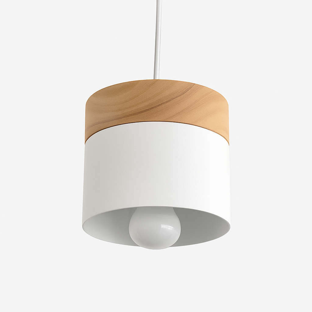 Scandinavische Hanglamp Cilindervorm Hout en Metaal E27 Fitting Verstelbare Kabel 150 cm Eetkamer Woonkamer | Sulvida