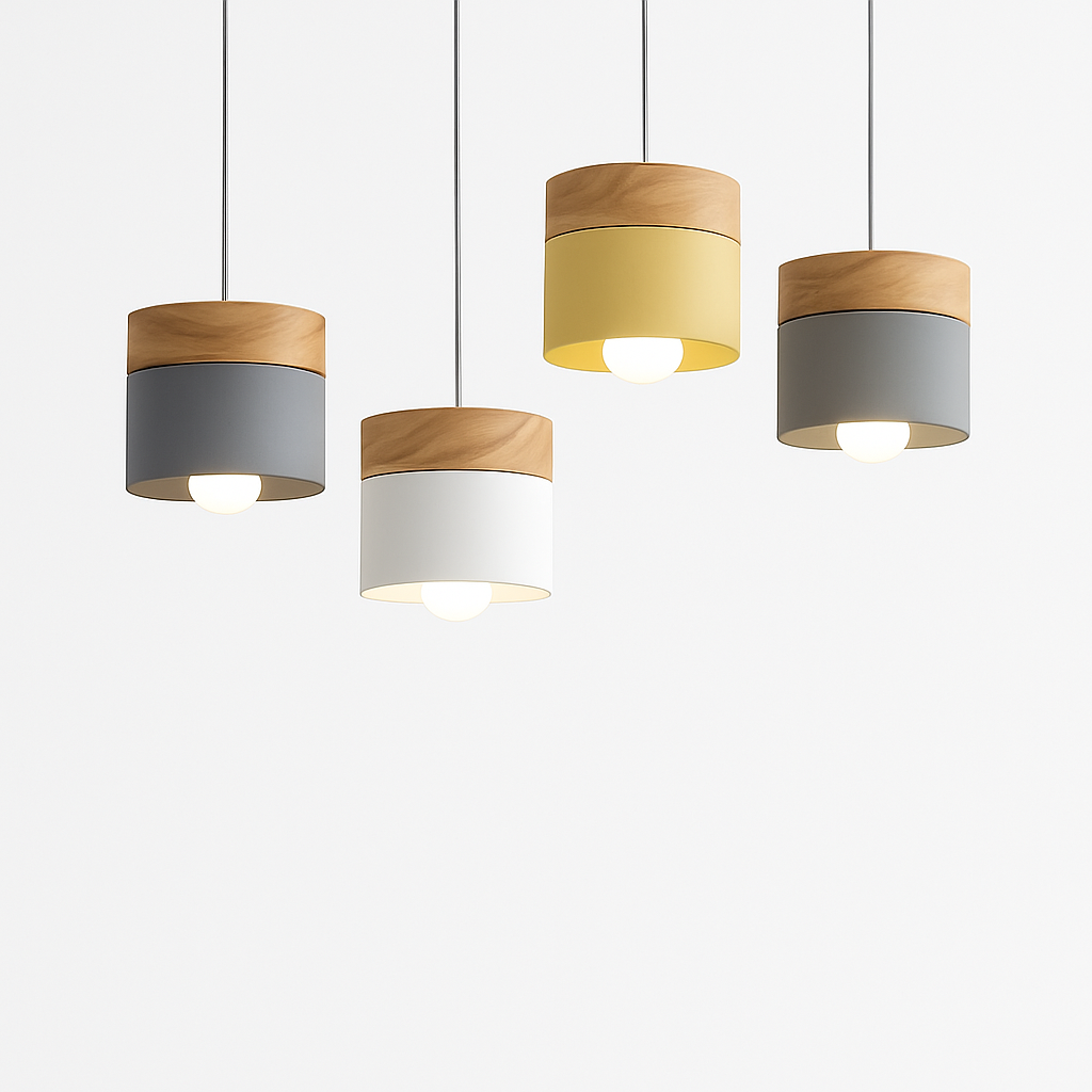 Scandinavische Hanglamp Cilindervorm Hout en Metaal E27 Fitting Verstelbare Kabel 150 cm Eetkamer Woonkamer | Sulvida