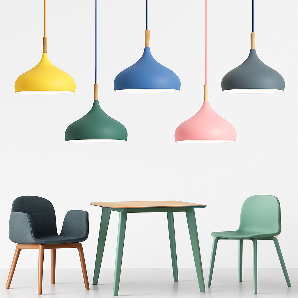 Hanglamp Metaal Kleur met Hout Scandinavisch Design Verstelbaar Snoer Nordic Verlichting Moderne Keuken Eethoek | Sulvida