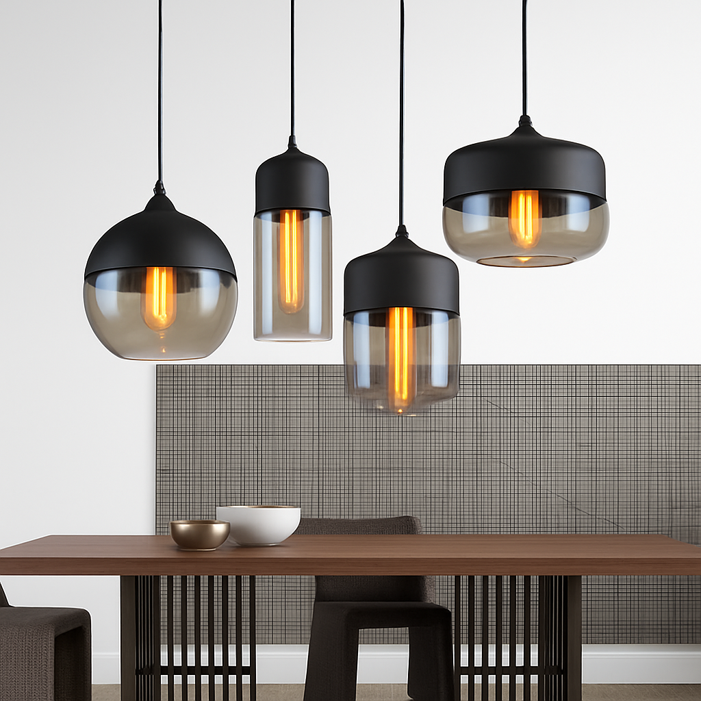 Hanglamp Industrieel Glas Metaal Zwart Ambre Design Modern Vintage Loft Bar Keuken Eettafel Verlichting E27 | Sulvida