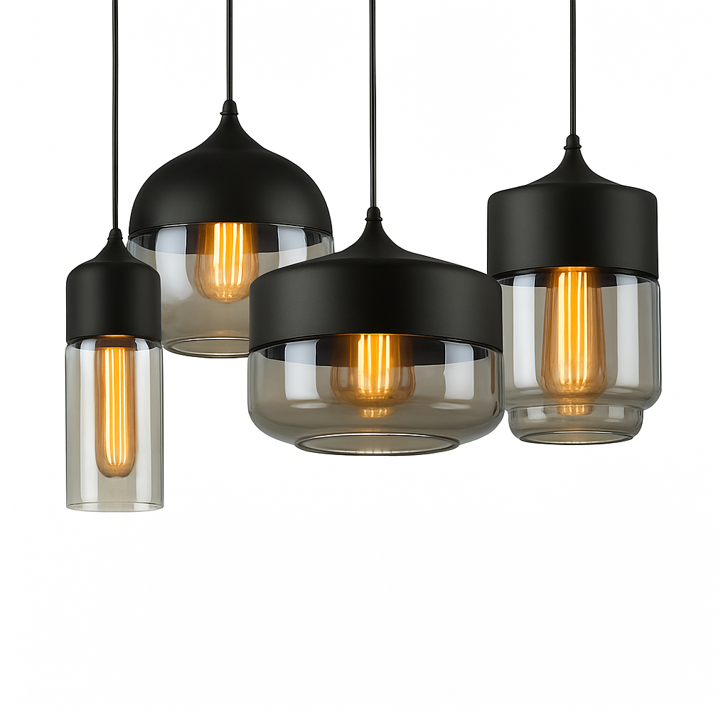 Hanglamp Industrieel Glas Metaal Zwart Ambre Design Modern Vintage Loft Bar Keuken Eettafel Verlichting E27 | Sulvida