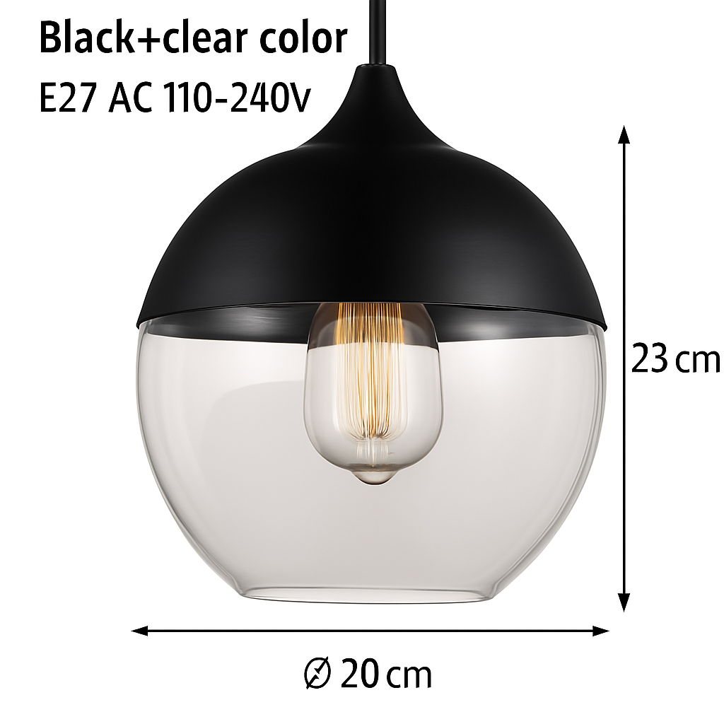 Hanglamp Industrieel Glas Metaal Zwart Ambre Design Modern Vintage Loft Bar Keuken Eettafel Verlichting E27 | Sulvida