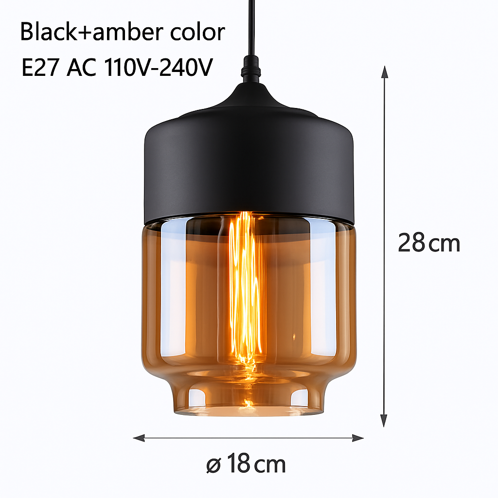 Hanglamp Industrieel Glas Metaal Zwart Ambre Design Modern Vintage Loft Bar Keuken Eettafel Verlichting E27 | Sulvida