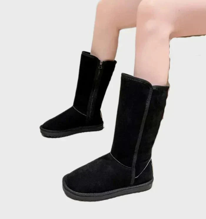 Dameslaarzen van Schapenvacht Zwart Bruin Waterdicht Suède met Ritssluiting Warm Comfortabel Winterlaarzen | Sulvida