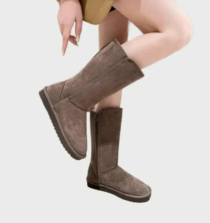 Dameslaarzen van Schapenvacht Zwart Bruin Waterdicht Suède met Ritssluiting Warm Comfortabel Winterlaarzen | Sulvida