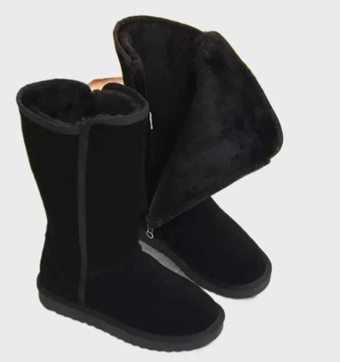 Dameslaarzen van Schapenvacht Zwart Bruin Waterdicht Suède met Ritssluiting Warm Comfortabel Winterlaarzen | Sulvida