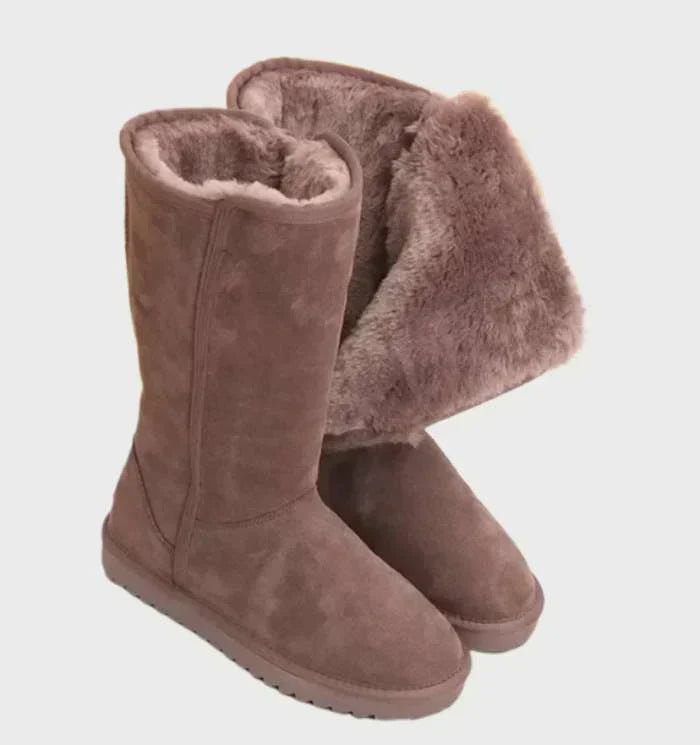 Dameslaarzen van Schapenvacht Zwart Bruin Waterdicht Suède met Ritssluiting Warm Comfortabel Winterlaarzen | Sulvida