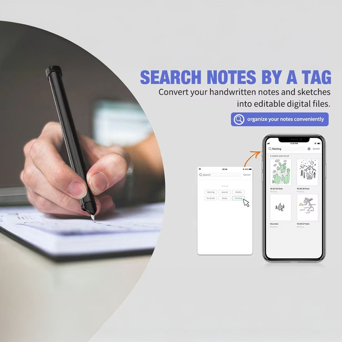 Bloc-notes numérique avec reconnaissance de l’écriture manuscrite par OCR et synchronisation Bluetooth, pour les notes et les dessins | Sulvida