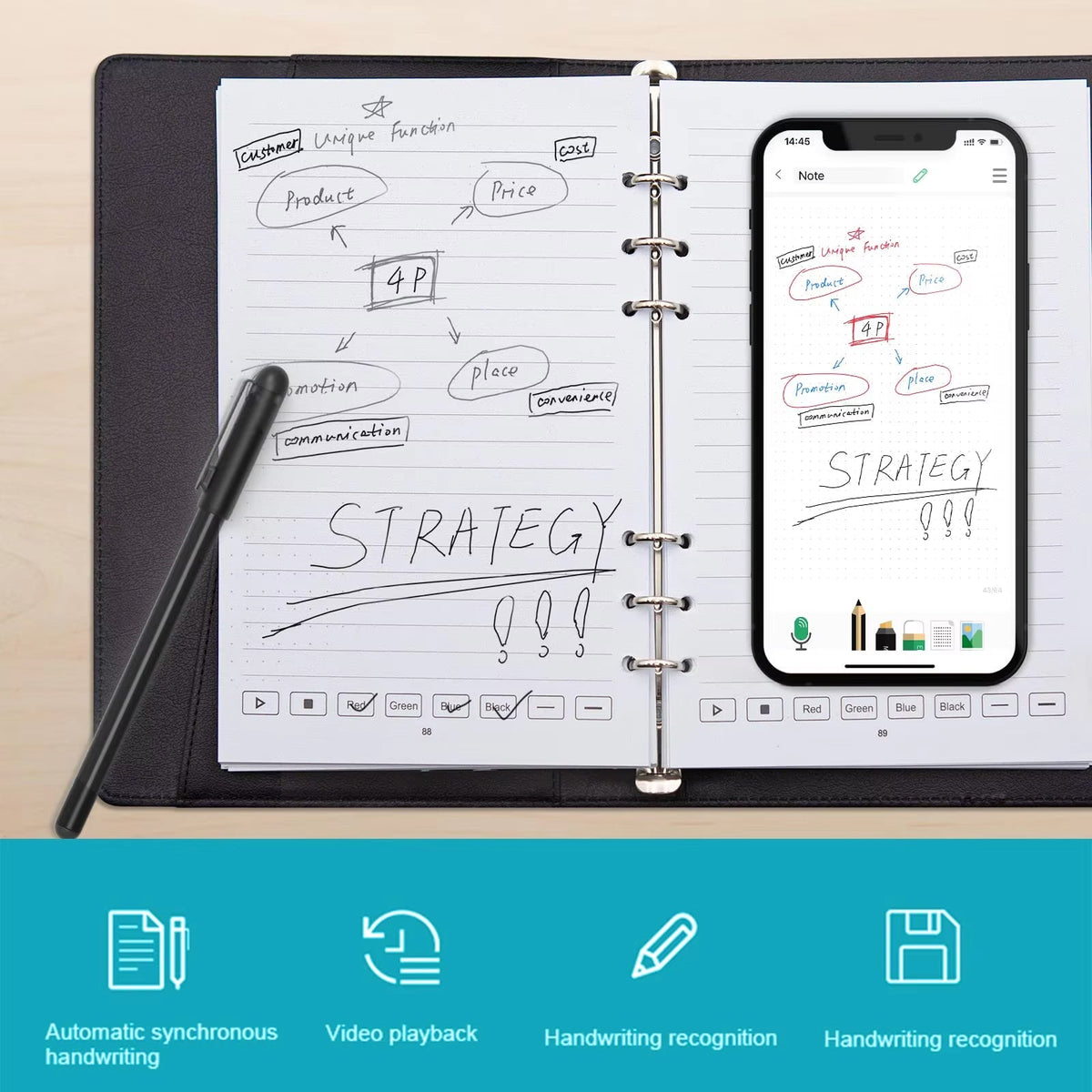 Bloc-notes numérique avec reconnaissance de l’écriture manuscrite par OCR et synchronisation Bluetooth, pour les notes et les dessins | Sulvida