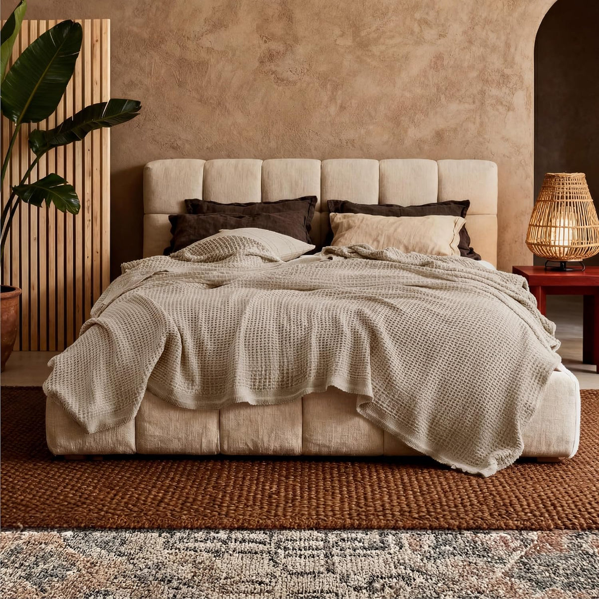 Katoenen Wafelweefsel Deken Queen Size Zacht Ademend Licht Luxe Zomerdeken voor Bed Bank Slaapkamer Comfort | Sulvida