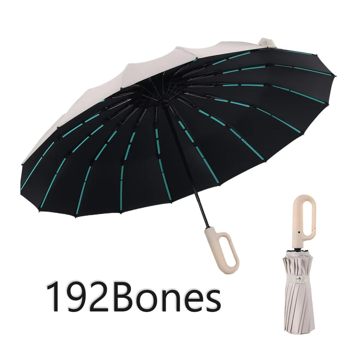 Parapluie anti-tempête 192 baleines avec armature renforcée, ouverture automatique et résistance au vent, diamètre de 120 cm | Sulvida