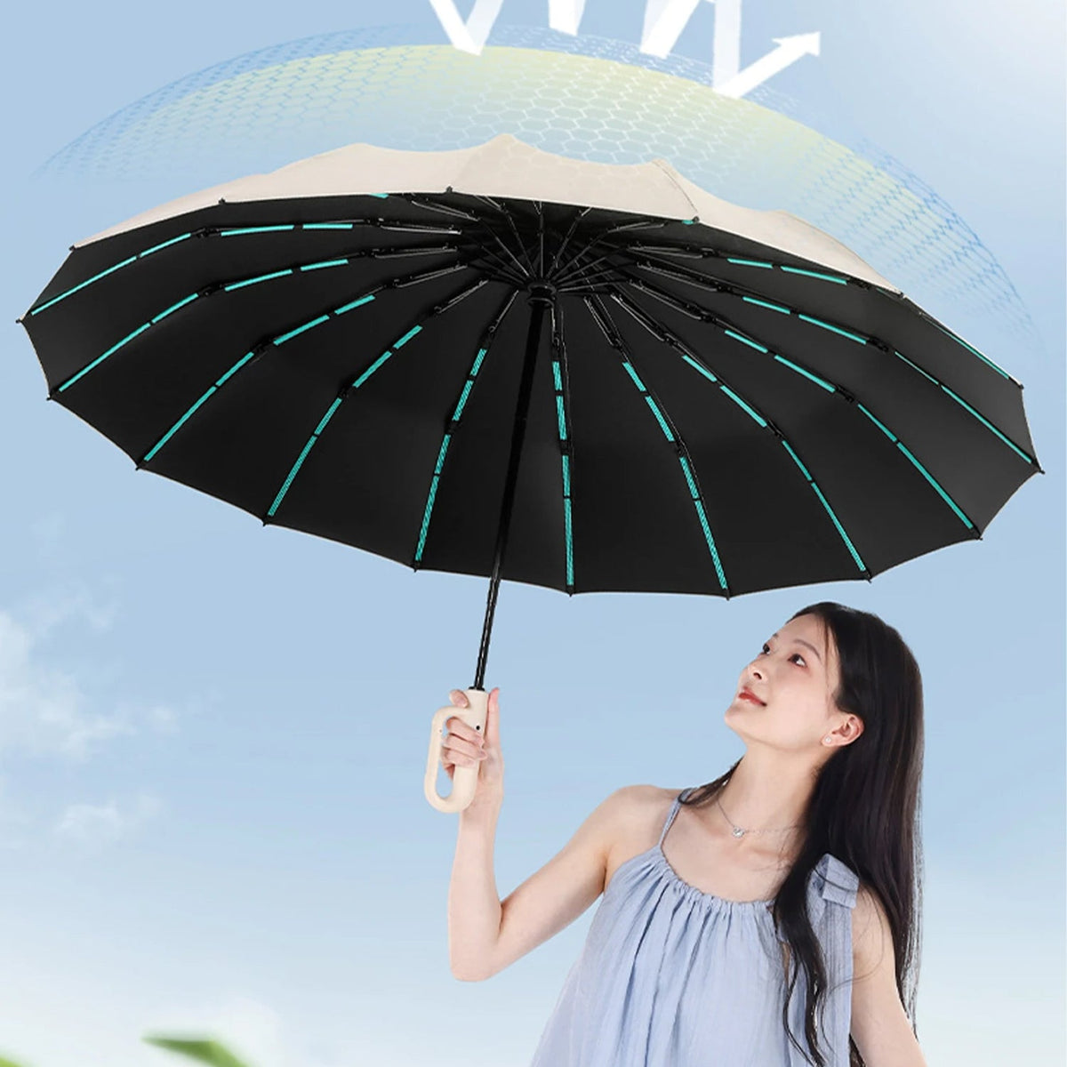 Parapluie anti-tempête 192 baleines avec armature renforcée, ouverture automatique et résistance au vent, diamètre de 120 cm | Sulvida
