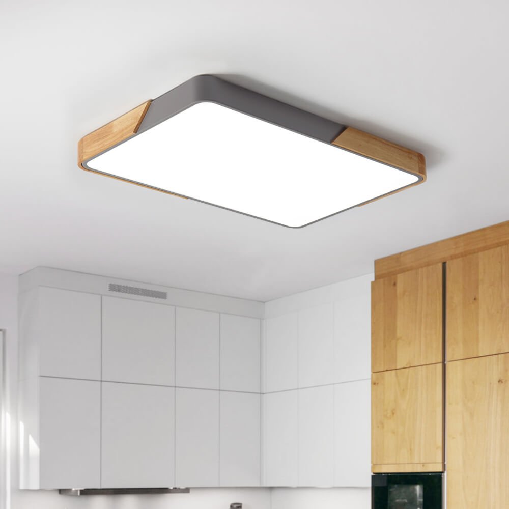 Plafonnier LED moderne rectangulaire en bois et acrylique, à intensité et température de couleur réglables, 3000K-6000K, cuisine, salon, chambre | Sulvida