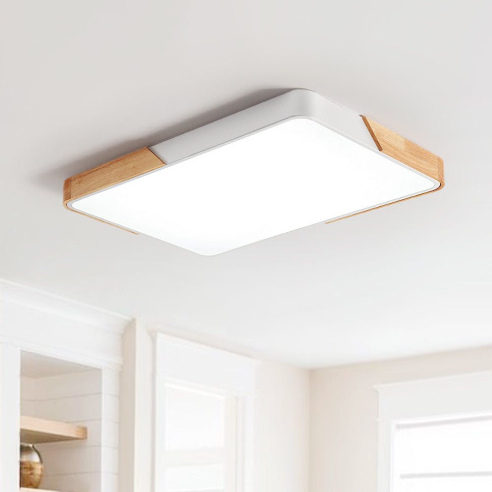 Plafonnier LED moderne rectangulaire en bois et acrylique, à intensité et température de couleur réglables, 3000K-6000K, cuisine, salon, chambre | Sulvida