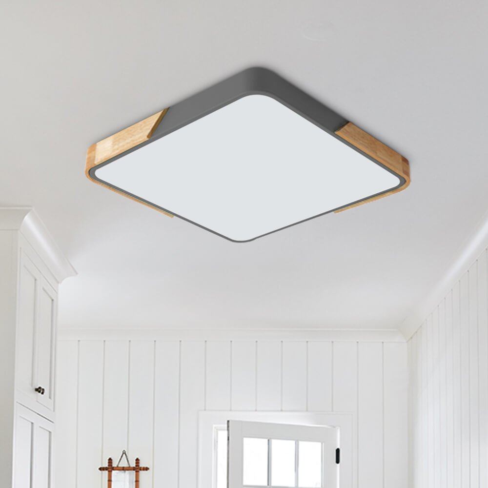 Plafonnier LED moderne rectangulaire en bois et acrylique, à intensité et température de couleur réglables, 3000K-6000K, cuisine, salon, chambre | Sulvida