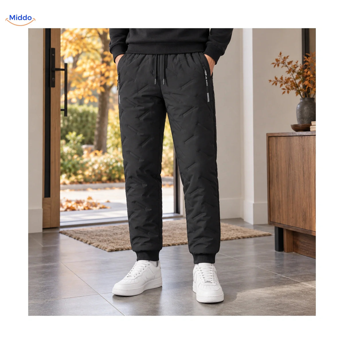 Gevoerde Winterbroek Heren Zwart Grijs Teddy Voering Rechte Pijpen Ribboord Elastische Taille Comfortabel M-7XL | Sulvida
