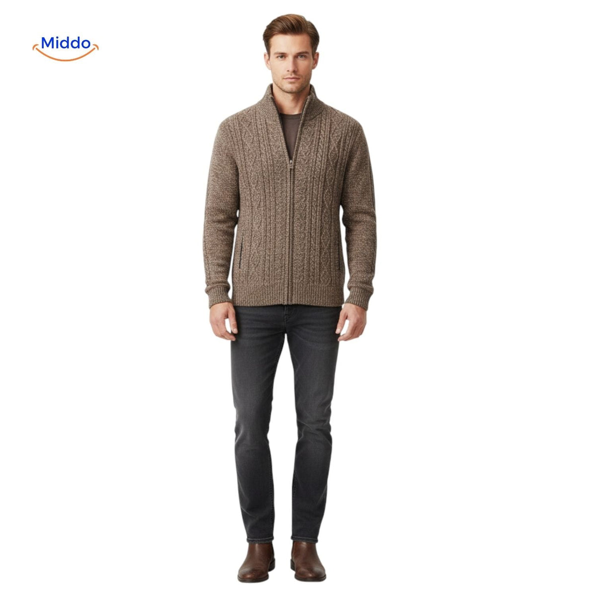 Gebreid heren vest gevoerd warm ribboorden ritssluiting casual bovenlaag elegante pasvorm herfst winter | Sulvida