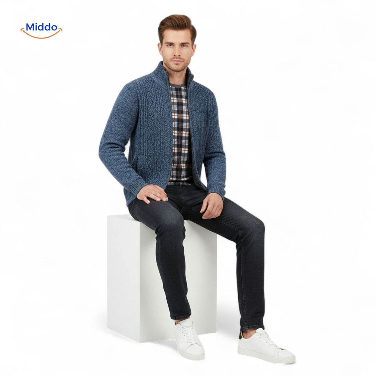 Gebreid heren vest gevoerd warm ribboorden ritssluiting casual bovenlaag elegante pasvorm herfst winter | Sulvida
