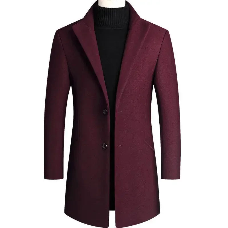 Wollen Jas Heren met Notch Revers Casual Winterjas Tailored Fit Middenlengte Overjas Wol Herenjassen Mode | Sulvida