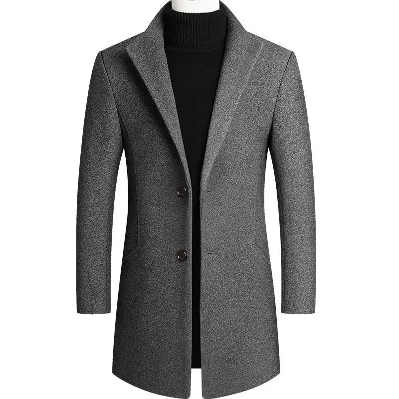 Wollen Jas Heren met Notch Revers Casual Winterjas Tailored Fit Middenlengte Overjas Wol Herenjassen Mode | Sulvida