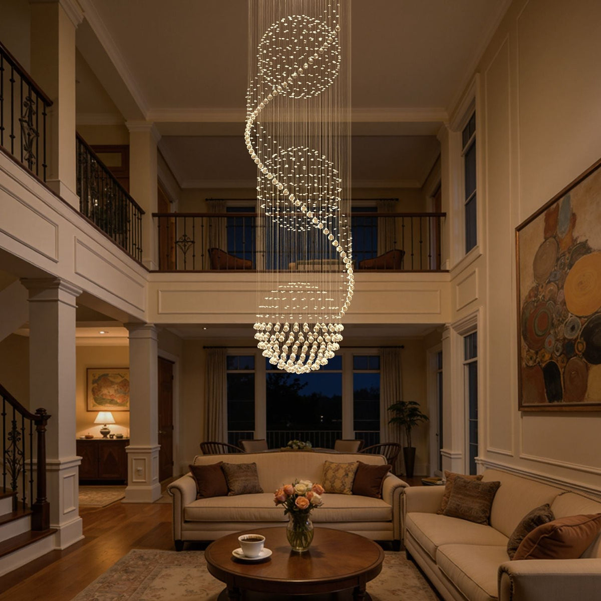 Kristallen Kroonluchter Spiraal Chroom K9 Druppels Trapgat Luxe Verlichting Hal Entree Design Woonkamer | Sulvida