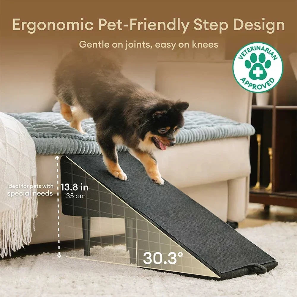 Houten Huisdierentrap met Anti-Slip Trapvlakken Crème Grijs Zwart voor Honden en Katten Bank Bed Meubels | Sulvida