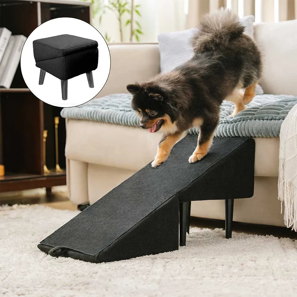 Houten Huisdierentrap met Anti-Slip Trapvlakken Crème Grijs Zwart voor Honden en Katten Bank Bed Meubels | Sulvida
