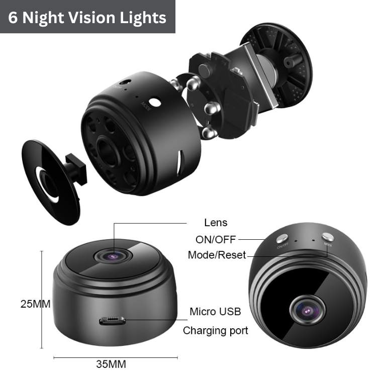 Minibeveiliging WiFi-camera HD 1080p met nachtzicht bewegingsdetectie draadloos voor huisbeveiliging binnen | Sulvida