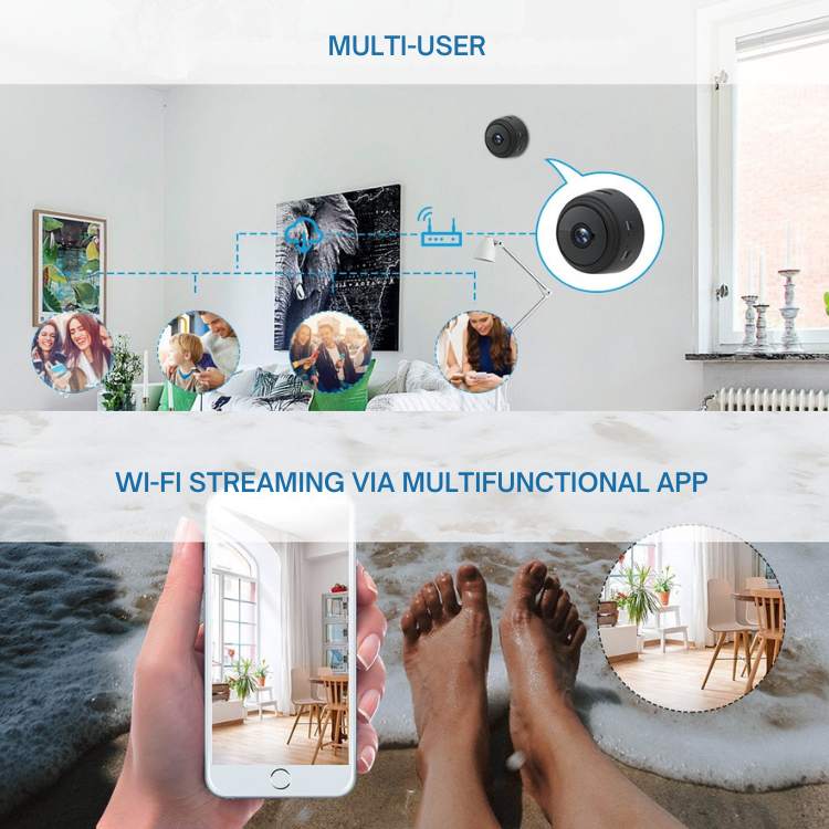 Minibeveiliging WiFi-camera HD 1080p met nachtzicht bewegingsdetectie draadloos voor huisbeveiliging binnen | Sulvida