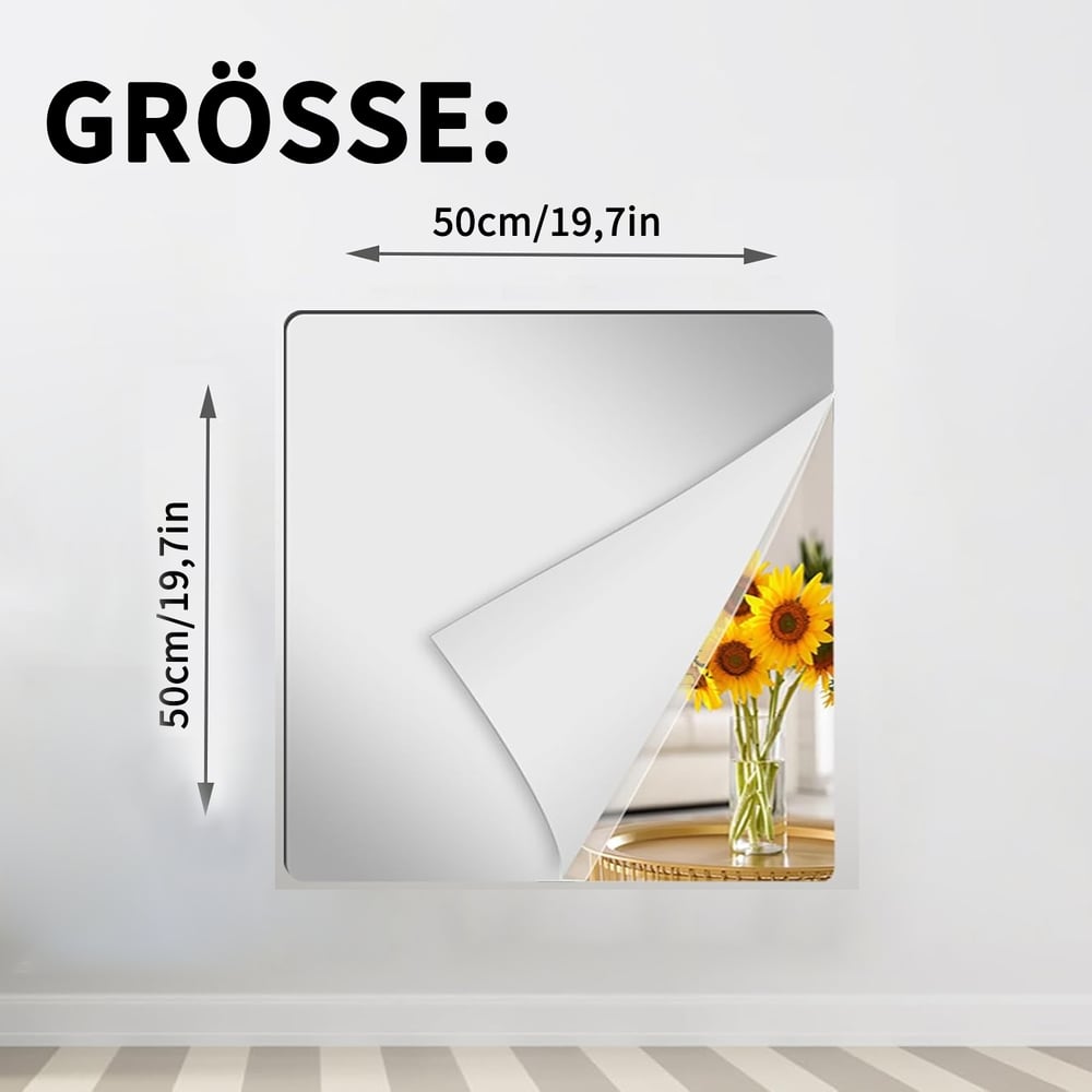 Buigbare Spiegelfolie 50×50 cm Flexibel Zelfklevend Plexiglas Veilig Spiegelvel Breukbestendig Decoratie | Sulvida