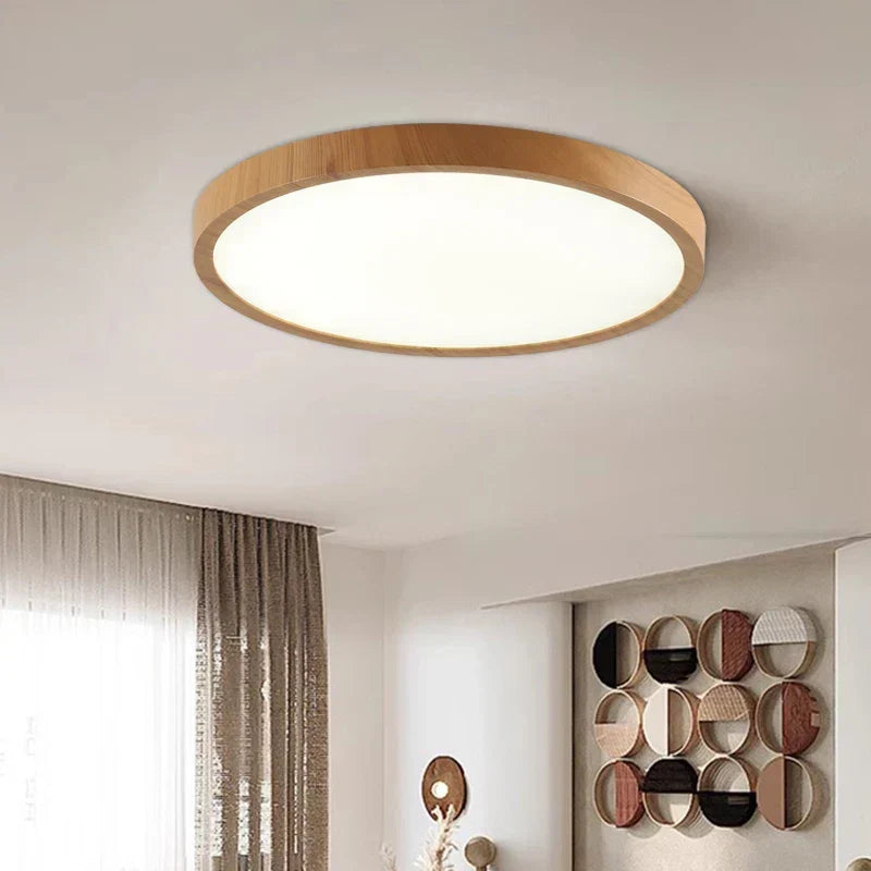 Ultradunne Ronde Plafondlamp Notenhout Modern Design 30cm 40cm Warm Sfeerverlichting Scandinavisch Woonkamer | Sulvida