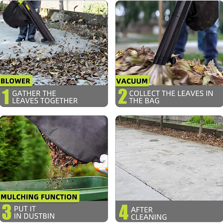 Aspirateur de feuilles sans fil avec broyeur, 3-en-1, aspirateur de jardin, souffleur et broyeur de feuilles, pour le nettoyage du jardin | Sulvida