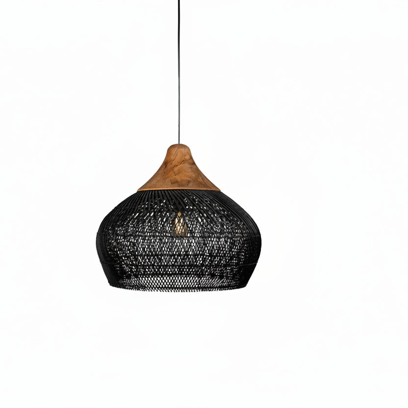Gevlochten rotan hanglamp met verstelbare kabel natuurlijk woonlichtarmatuur sfeervol bohemian design | Sulvida