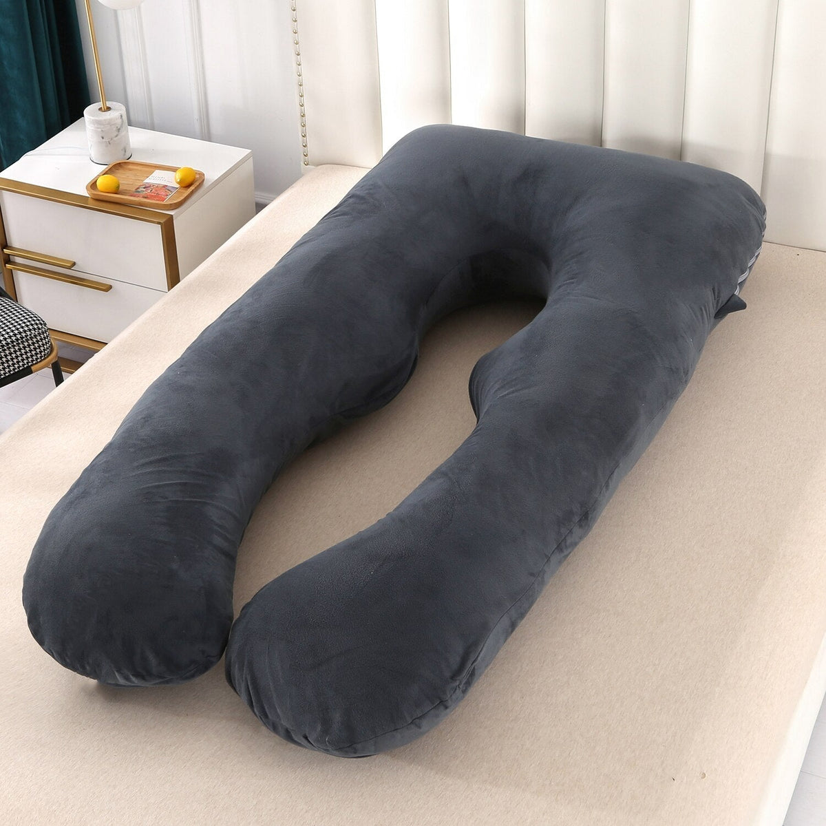 Coussin de corps pour dormir sur le côté, ergonomique et offrant un bon soutien, 130x70 cm, coussin de grossesse en forme de U, soutien complet | Sulvida