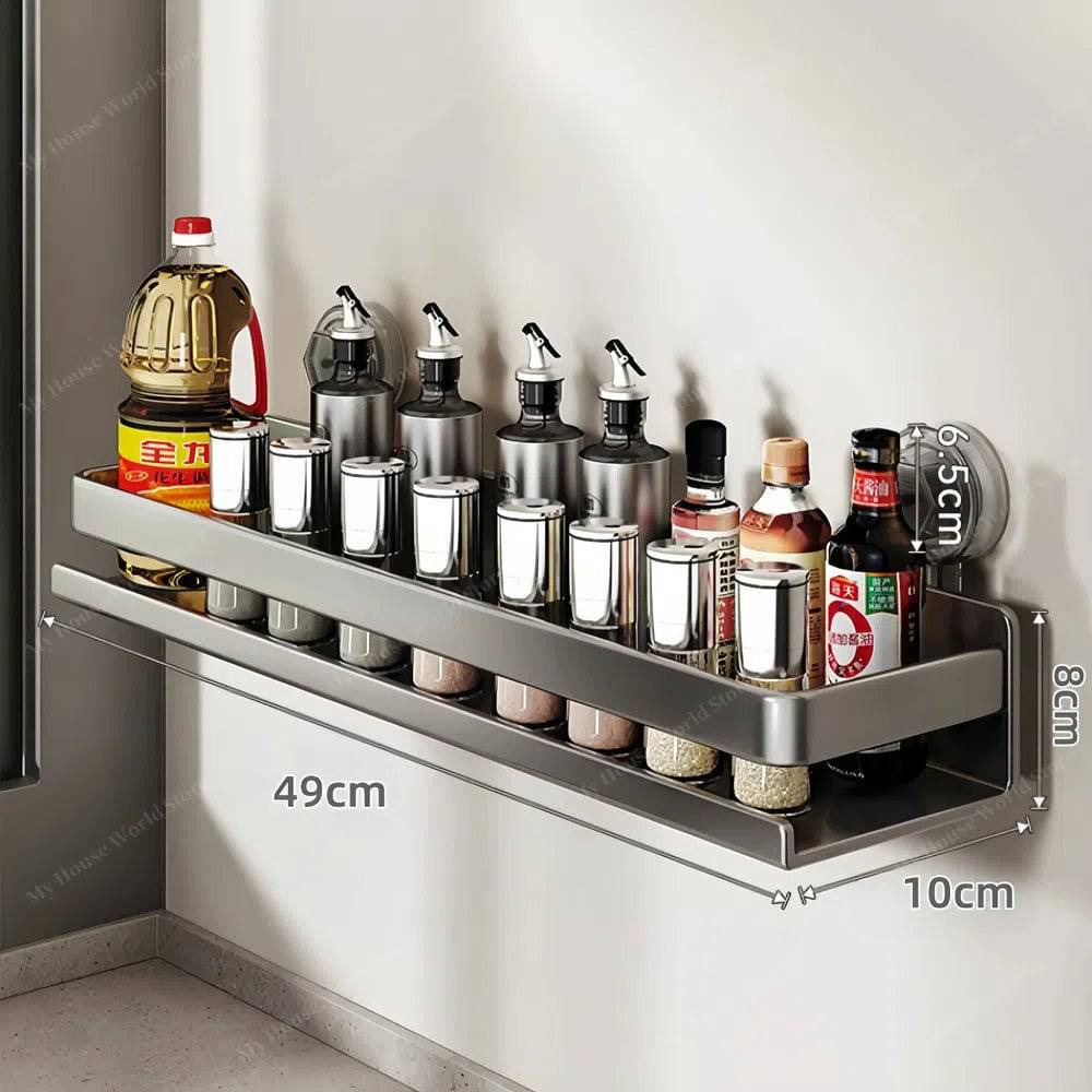 Wandrek Keuken met Zuignappen Roestvrij Staal 30-50cm Kruidenrek Badkamer Opbergen Muur zonder Boren | Sulvida
