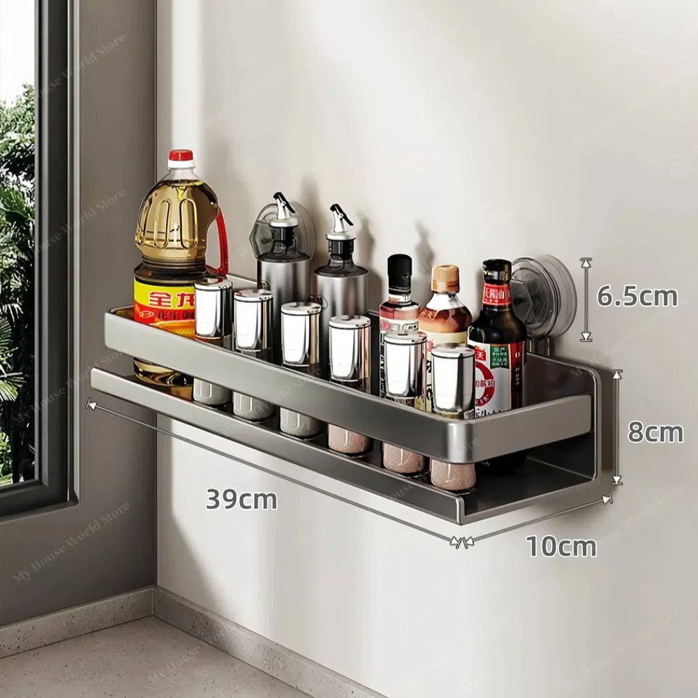 Wandrek Keuken met Zuignappen Roestvrij Staal 30-50cm Kruidenrek Badkamer Opbergen Muur zonder Boren | Sulvida