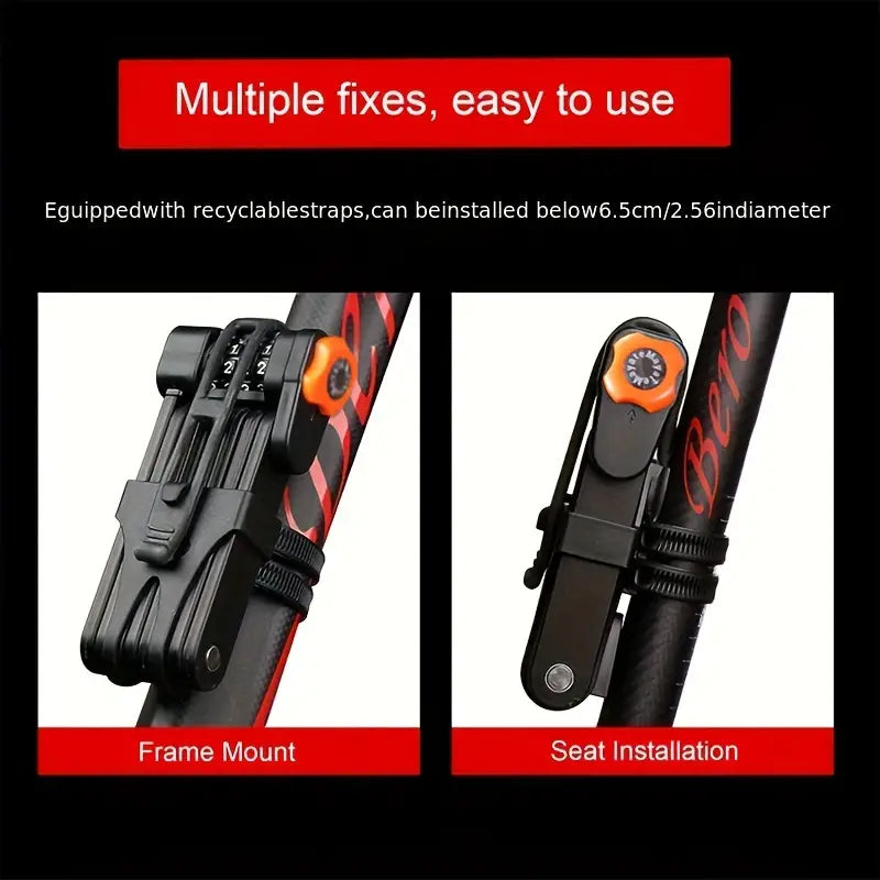 Antivol pliable pour vélo à code, en acier noir, compact et sûr, code à 4 chiffres | Sulvida