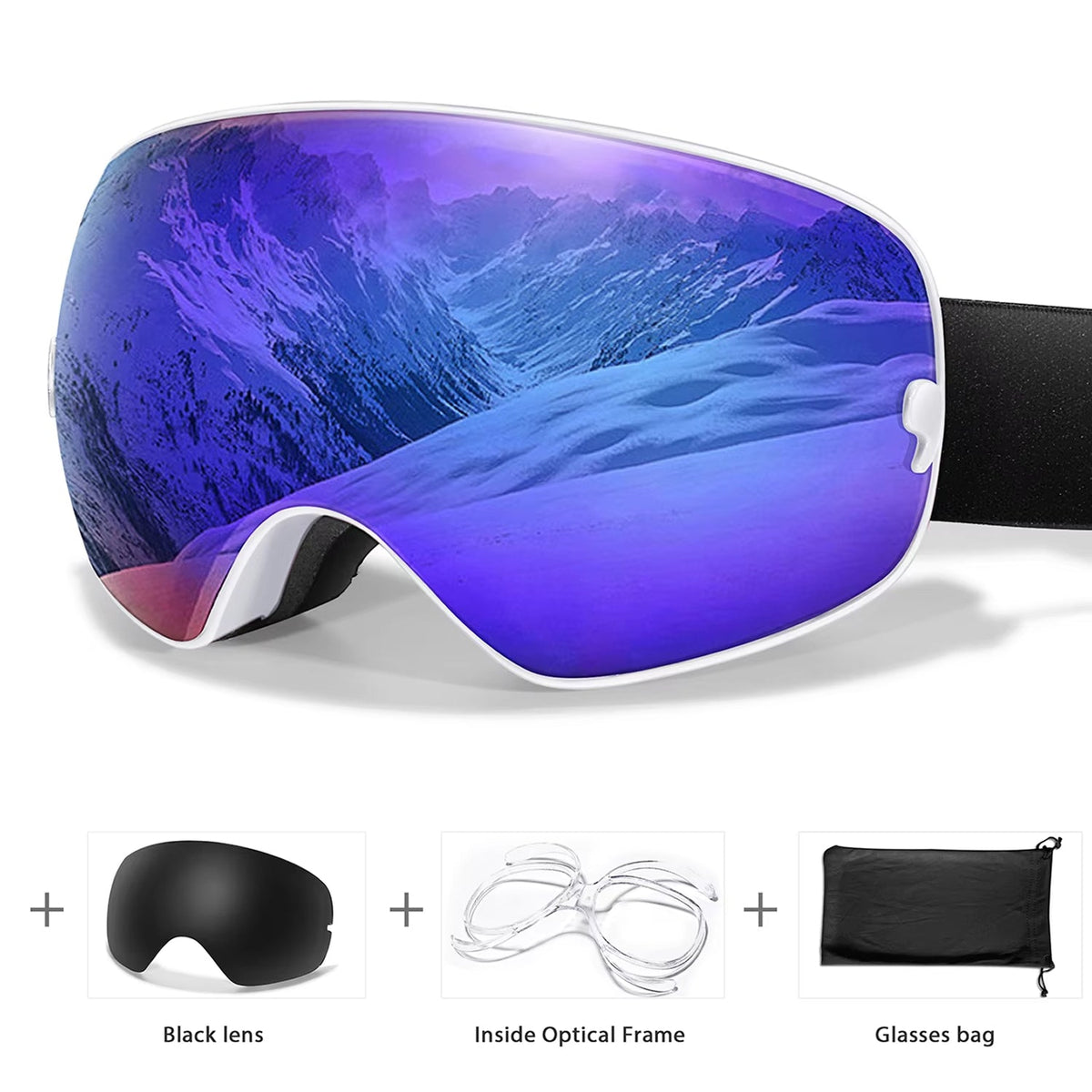 Masque de ski avec système antibuée et protection UV400, pour snowboard, ski et sports d’hiver, unisexe, sûr et offrant une vision claire | Sulvida