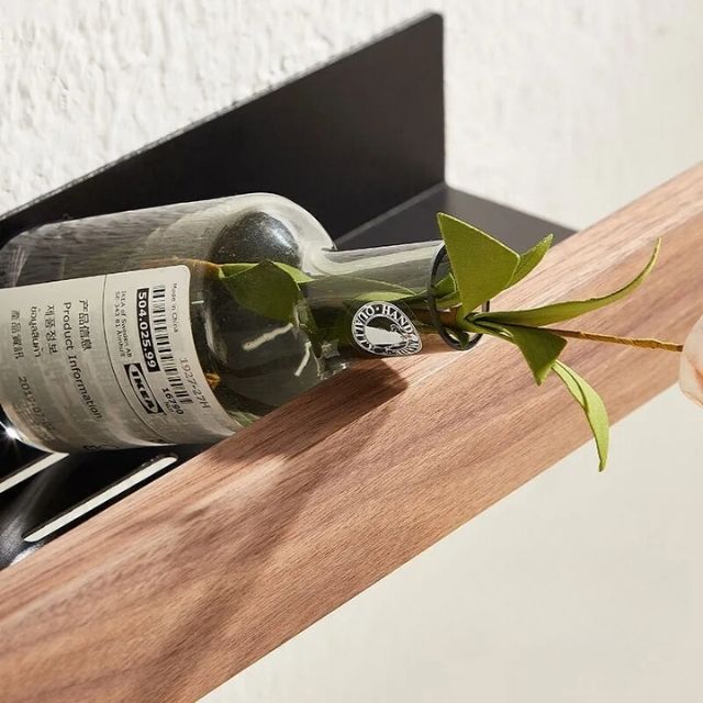 Houten Wandplank Vochtbestendig met Zelfklevende Montage – Natuurlijk Massief Hout Badkamer Toilet 30 cm | Sulvida