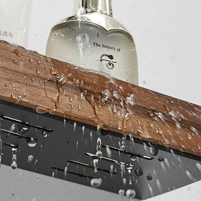 Houten Wandplank Vochtbestendig met Zelfklevende Montage – Natuurlijk Massief Hout Badkamer Toilet 30 cm | Sulvida