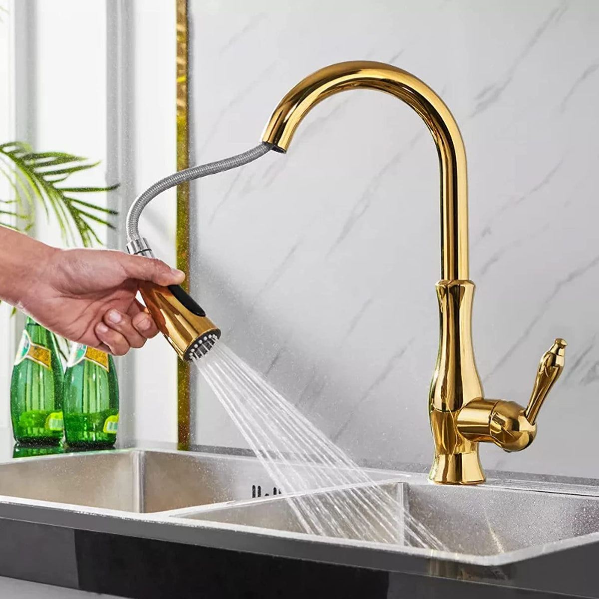 Keukenkraan Uittrekbaar met Douchekop Eéngreeps Mengkraan Spoelbak Flexibel Rvs Zwart Chroom Goud Modern | Sulvida