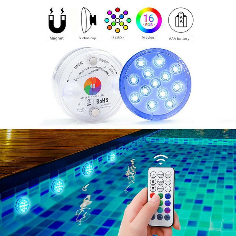 Onderwaterlamp LED Waterdicht IP68 16 Kleuren Afstandsbediening Batterij Zwembad Vijver Bad 50.000 Uur | Sulvida