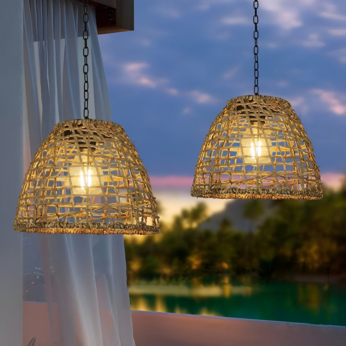 Zonne-energie Hanglantaarn Buiten Rotan Metaal IP44 Waterbestendig Tuinverlichting LED Warm Sfeerverlichting | Sulvida