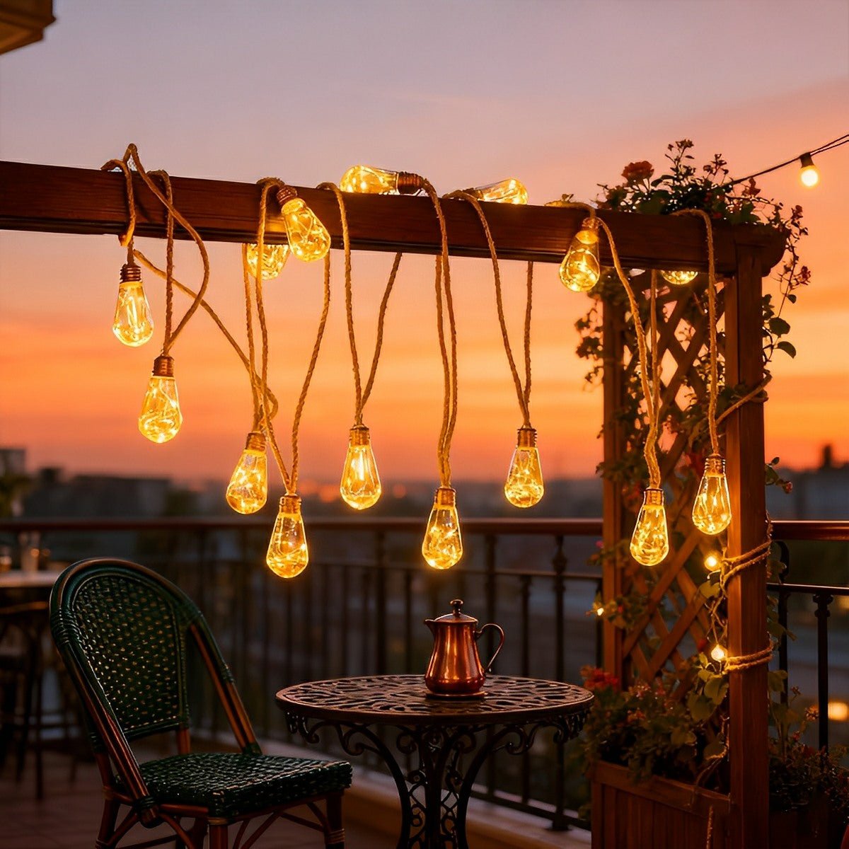 Zonnelamp Tuin IP55 Buitenverlichting Henneptouw 20 LED Filament Nostalgische Snoerverlichting Decoratief | Sulvida