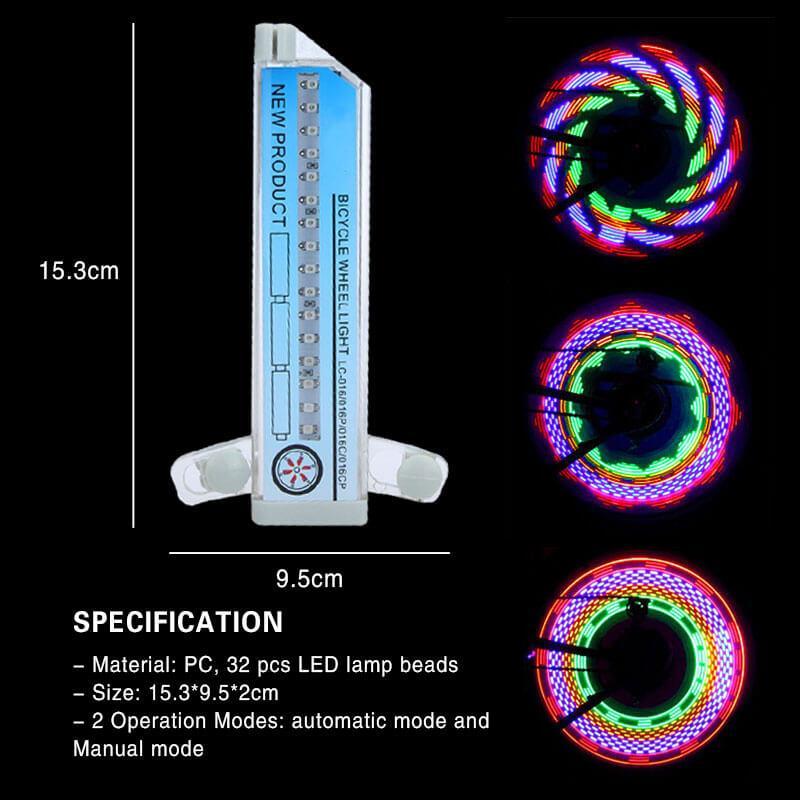 LED Fietsspaakverlichting 32 Patronen Regenboog Wielverlichting Batterij Waterdicht 20 inch Fietsaccessoire | Sulvida