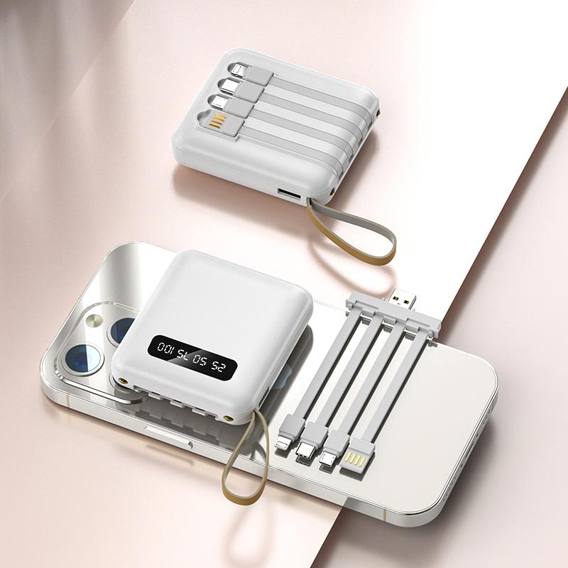 Compacte Powerbank 20000mAh met Geïntegreerde Kabels en Snel Opladen voor Smartphone Tablet en Mobiele Apparaten | Sulvida
