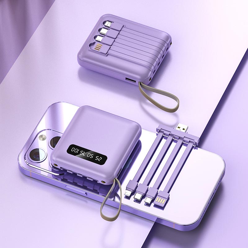 Compacte Powerbank 20000mAh met Geïntegreerde Kabels en Snel Opladen voor Smartphone Tablet en Mobiele Apparaten | Sulvida