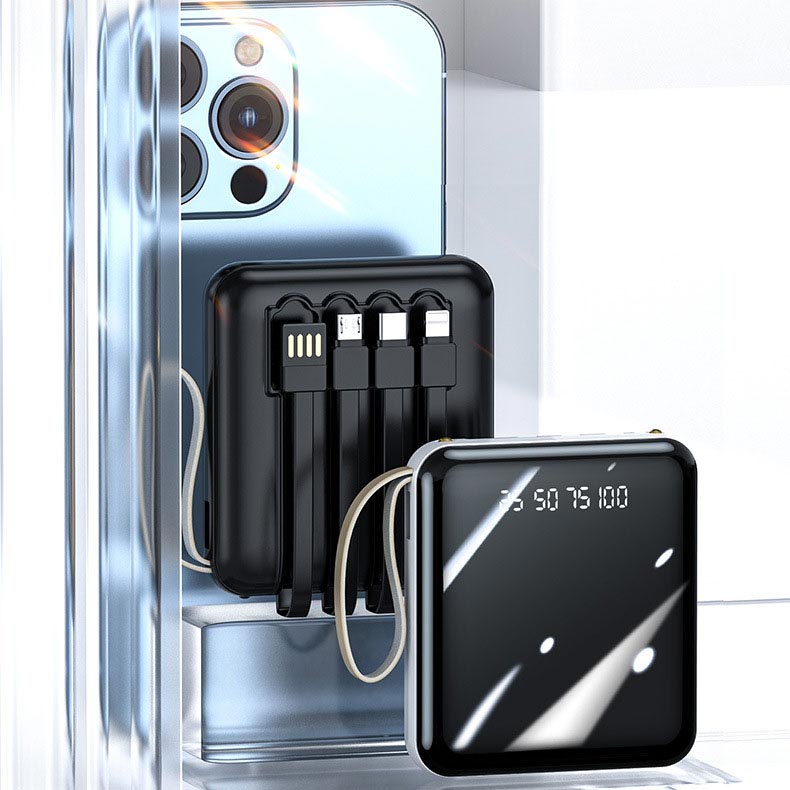 Compacte Powerbank 20000mAh met Geïntegreerde Kabels en Snel Opladen voor Smartphone Tablet en Mobiele Apparaten | Sulvida